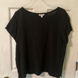 Eileen Fisher black cotton windowpane top L